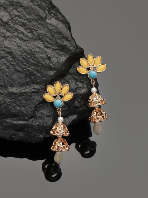 Accessorize Gold-Plated & Yellow Stone Studded Classic Jhumkas
