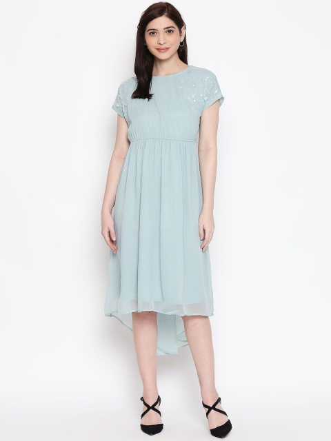 Forever Glam by Pantaloons Green Solid Sequined Midi Dress