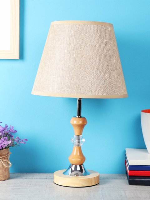 MFD HOME FURNISHING Cream-Coloured Self Design Quirky Table Lamp