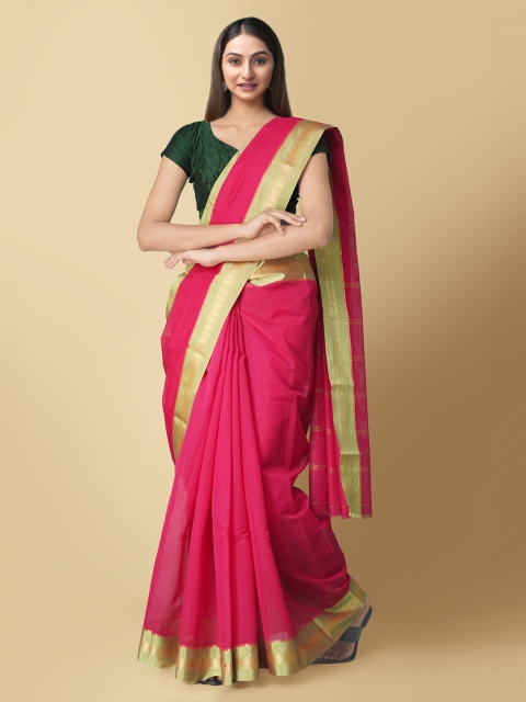 Unnati Silks Pink Solid Chettinad Saree