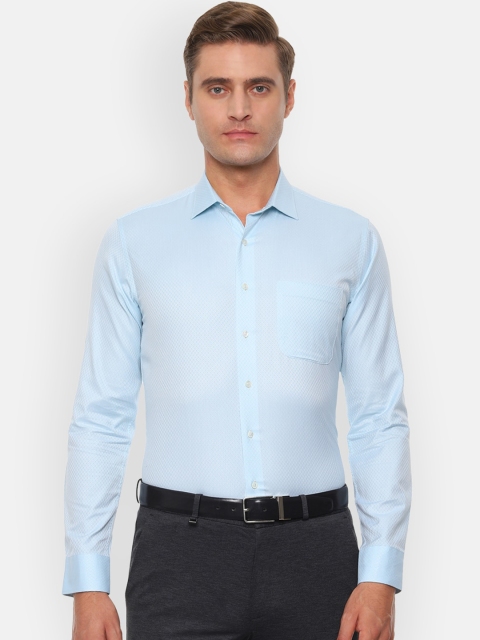 Van Heusen Men Blue Self Design Slim Fit Pure Cotton Formal Shirt
