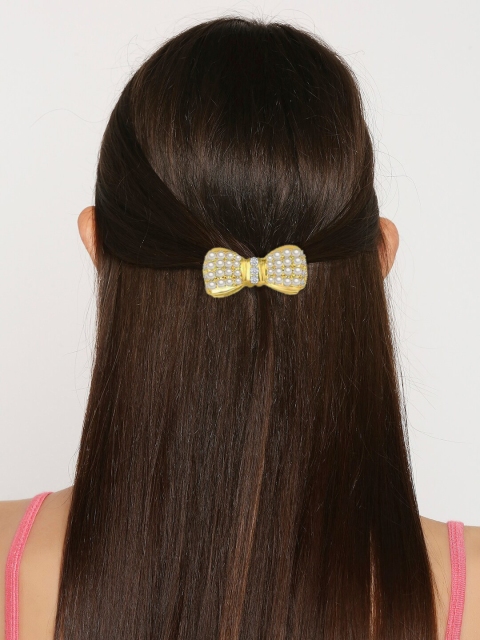 OOMPH Women Gold-Toned & White Embellished Comb Pin