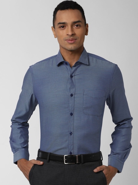 Peter England Elite Men Blue Slim Fit Self Design Casual Shirt