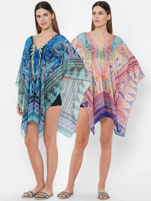 Get Wrapped Women Pack Of 2 Printed Kaftan Cover-Up Dresses, Blue