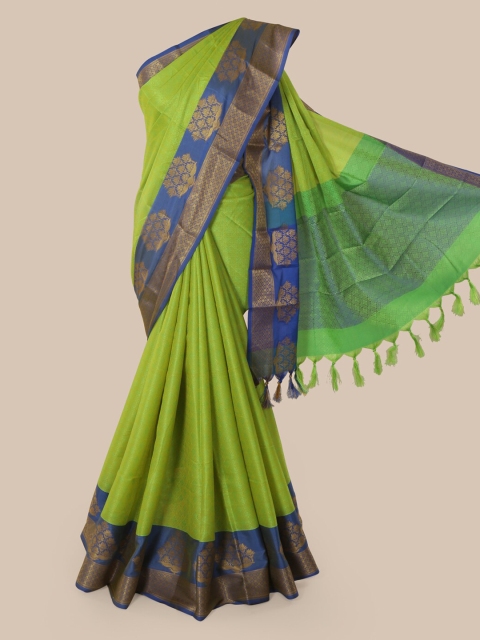 Pothys Green Cotton Blend Woven Design Chanderi Saree