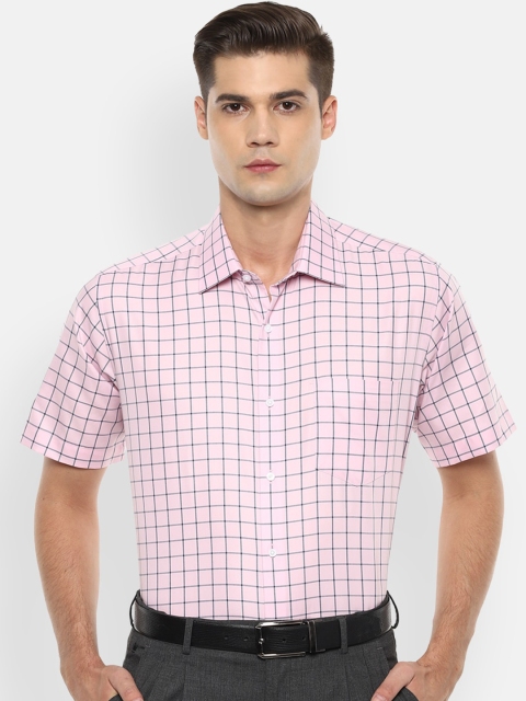 Van Heusen Men Pink & Black Regular Fit Checked Casual Shirt