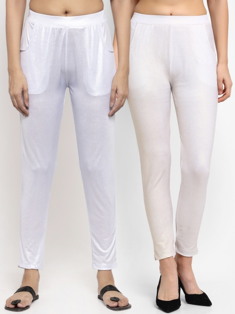 NEUDIS Women Pack of 2 White Solid Ankle Length Leggings