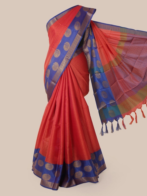 Pothys Orange Solid Chanderi Saree
