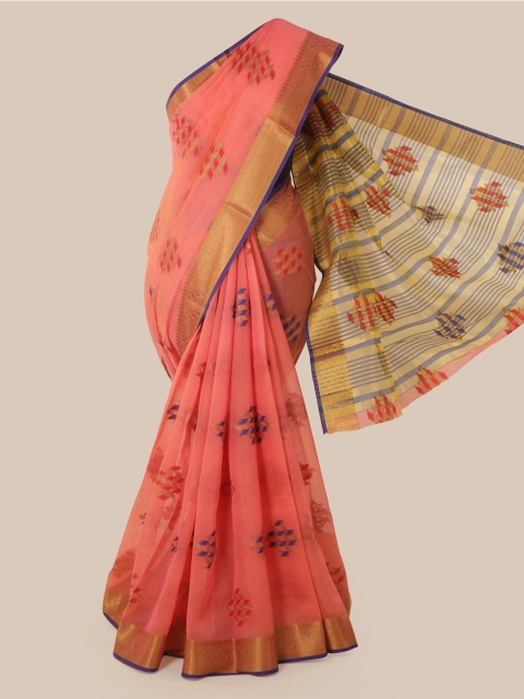 Pothys Peach-Coloured Woven Design Chanderi Saree