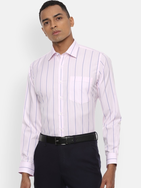Van Heusen Men Pink & Blue Slim Fit Striped Cotton Formal Shirt