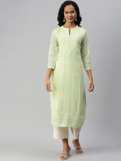 Soch Women Green Embroidered Georgette Kurta