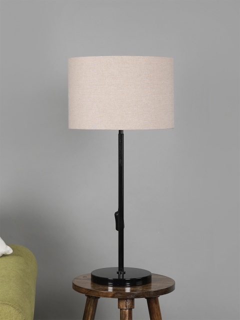 SANDED EDGE Black & Beige Solid Contemporary Table Lamp with Shade