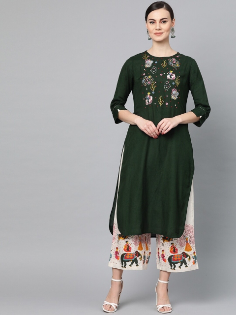 Ishin DESIGNER STUDIO Women Green & Off White Yoke Design Cotton Kurta with Palazzos
Ishin DESIGNER STUDIO Women Green & Off White Yoke Design Cotton Kurta with Palazzos