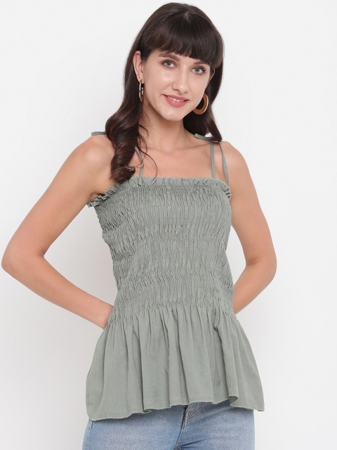 Aawari Green Smocking A-Line Top