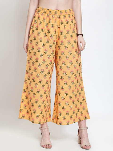 KSUT Women Yellow & Pink Printed Wide Leg Palazzos