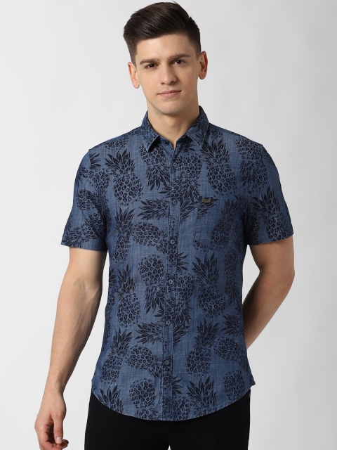 Peter England Casuals Men Navy Blue Slim Fit Printed Pure Cotton Casual Shirt