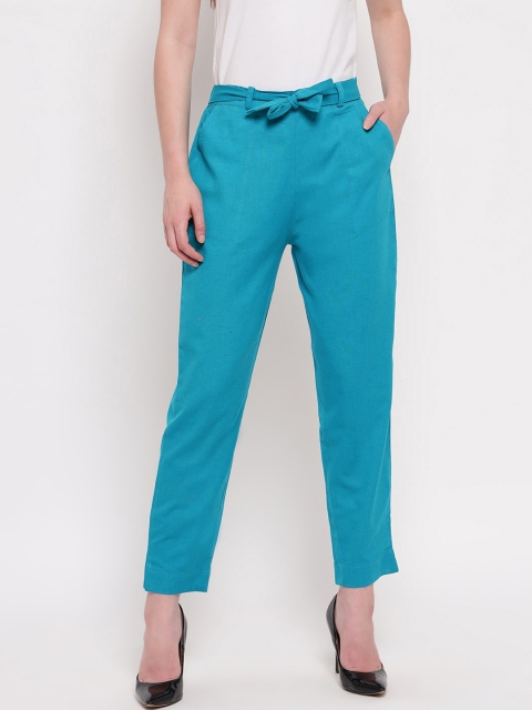 Aawari Women Blue Regular Fit Solid Peg Trousers