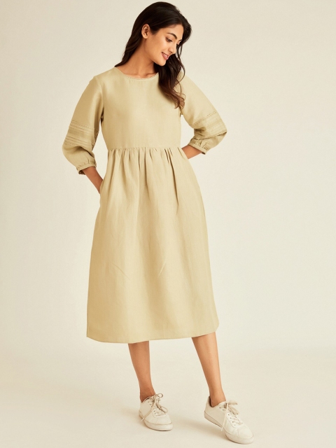 Ancestry Beige A-Line Midi Dress