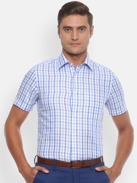 Louis Philippe Men Blue Regular Fit Checked Pure Cotton Casual Shirt