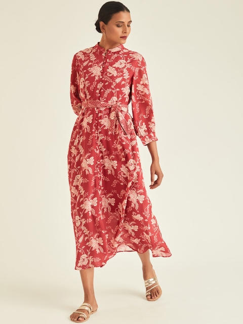 Ancestry Red Floral A-Line Midi Dress
