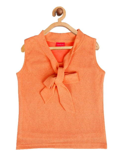 Tiny Girl Peach-Coloured Chiffon Regular Top