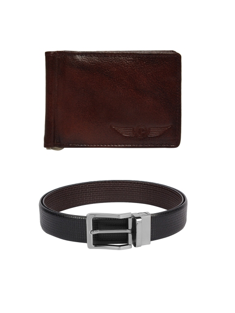 CHRISTOPOLO Men Black & Brown Solid Belt & Money Clip Combo