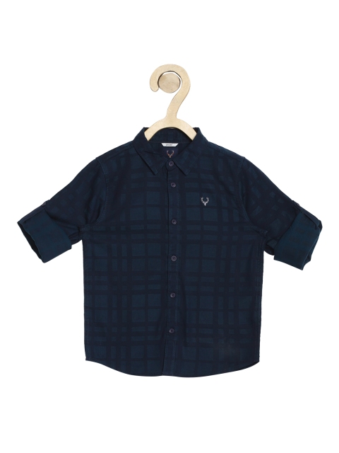 Allen Solly Junior Boys Navy Blue Pure Cotton Slim Fit Checked Casual Shirt