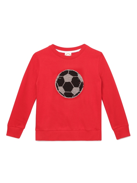 ZION Boys Red Pure Cotton Sequinned Sweatshirt