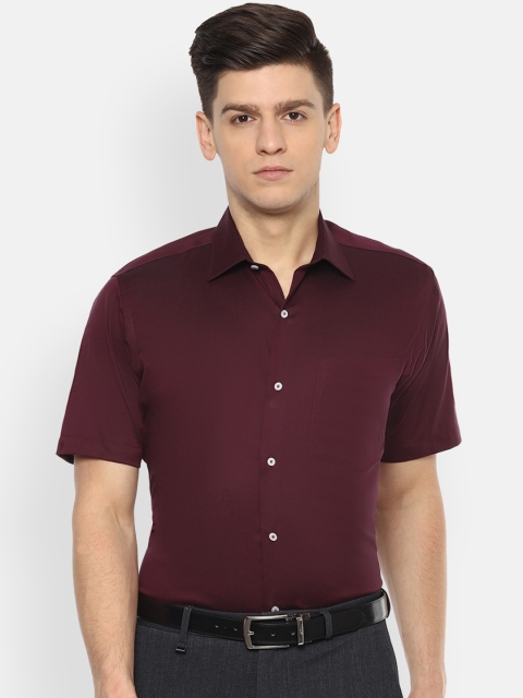Van Heusen Men Maroon Solid Pure Cotton Regular Fit Formal Shirt