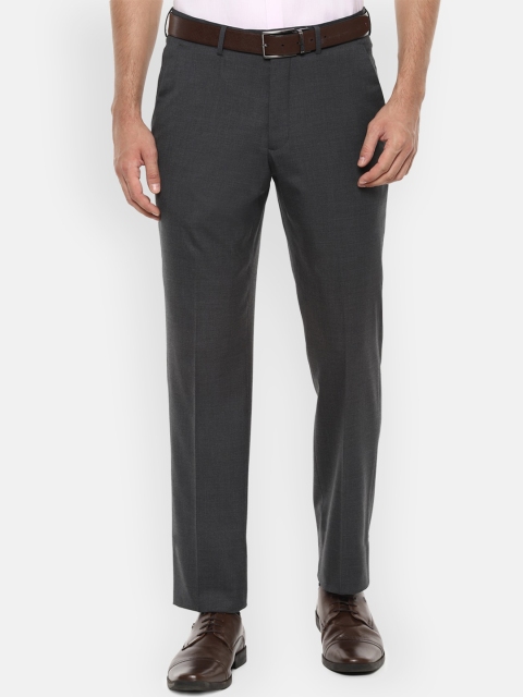 Luxure by Louis Philippe Men Charcoal Grey Slim Fit Solid Formal Trousers