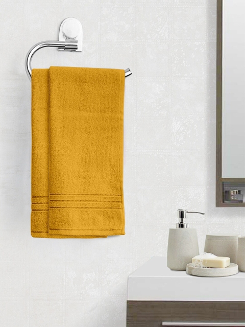 Divine Casa Set of 2 Yellow Solid 500 GSM Hand Towels