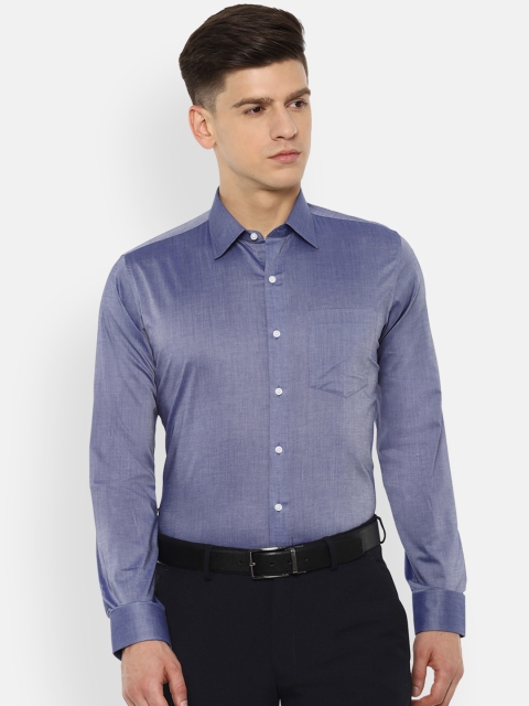 Van Heusen Men Navy Blue Slim Fit Self Design Casual Shirt