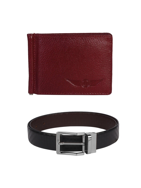CHRISTOPOLO Black & Maroon Textured Leather Accessory Gift Set