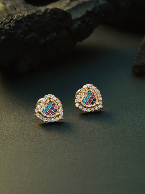 aadita Blue Gold-Plated Handcrafted Heart-Shaped Studs