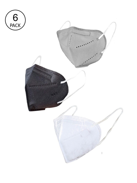 OOMPH Unisex Pack Of 6 Solid 5-Ply Reusable Anti-Pollution KN95 Face Masks, Black