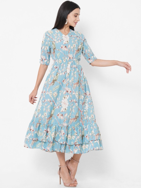 FASHOR Blue Floral Midi Dress