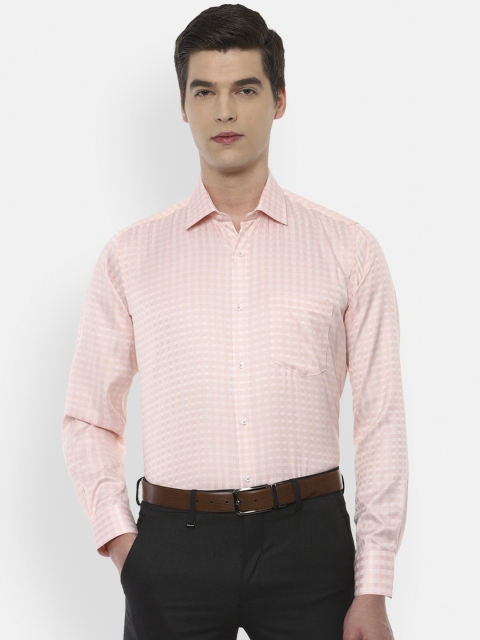 Van Heusen Men Peach-Coloured Regular Fit Checked Casual Shirt