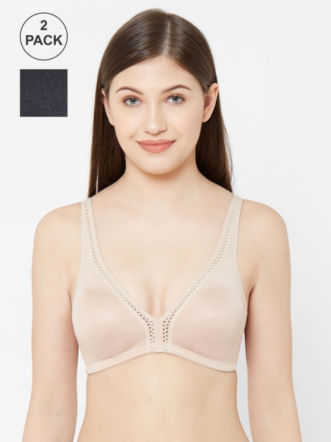Juliet Pack of 2 Black & Nude-Coloured Solid Non Padded Everyday Bra
