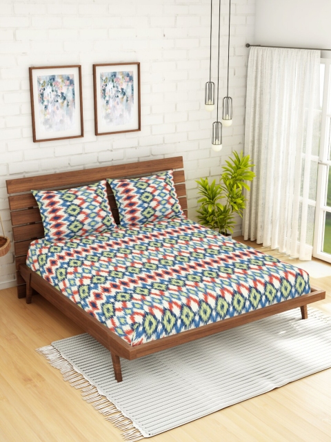 CORE Designed by SPACES Beige & Blue Geometric 104 TC Cotton 1 Queen Bedsheet with 2 Pillow Covers
CORE Designed by SPACES Beige & Blue Geometric 104 TC Cotton 1 Queen Bedsheet with 2 Pillow Covers