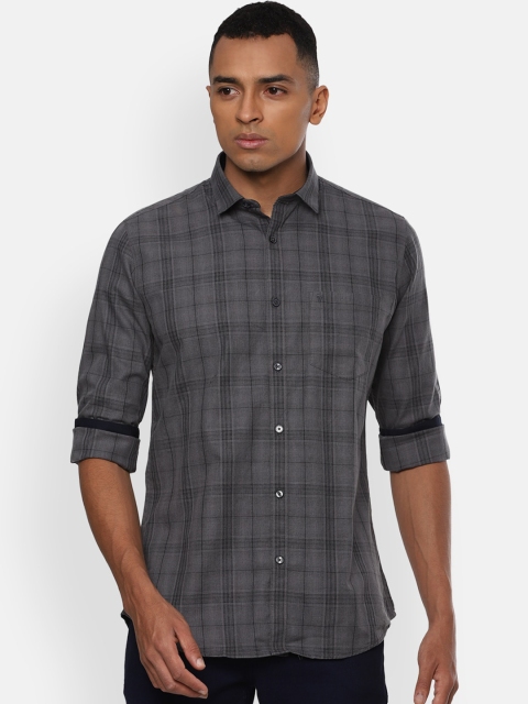 Van Heusen Sport Men Grey & Black Slim Fit Checked Casual Shirt