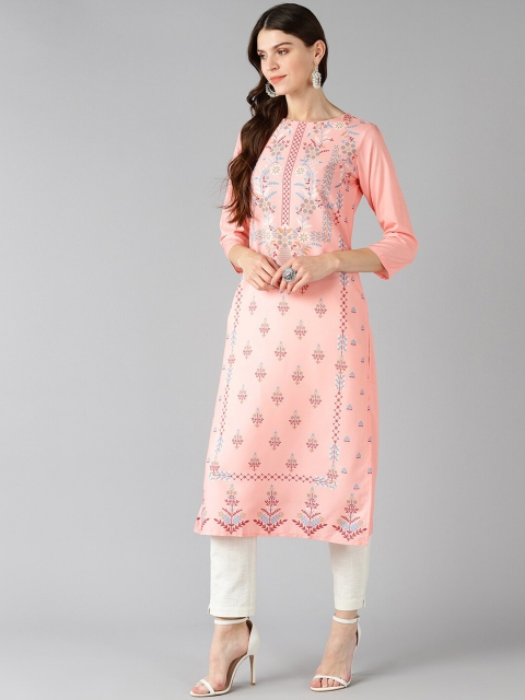 AHIKA Women Peach-Coloured Ethnic Motifs Printed Kurta