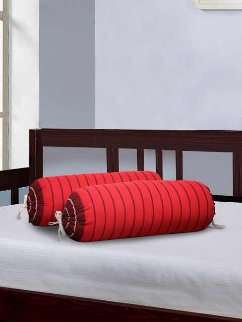 KLOTTHE Set of 2 Red Striped Cotton Bolster Covers