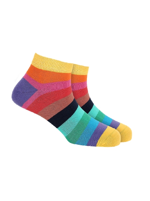 Soxytoes Yellow & Orange Striped Ankle-Length Casual Socks