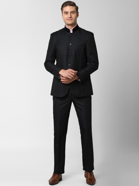 Peter England Men Black Solid Slim Fit Bandhgala Suit