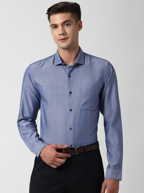 Peter England Men Blue Slim Fit Self Design Formal Shirt
