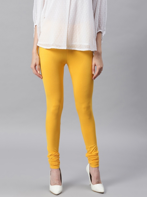 Janasya Women Yellow Solid Churidar-Length Leggings