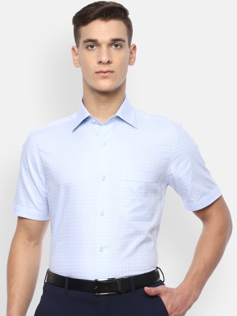 Louis Philippe Men Blue Checked Pure Cotton Classic Fit Formal Shirt