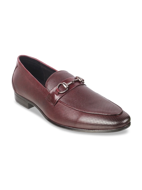 Metro Men Maroon Textured Leather Formal Loafers