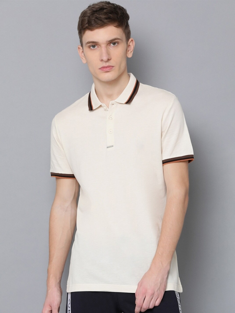 Antony Morato Men Cream-Coloured Slim Fit Solid Polo Collar T-shirt