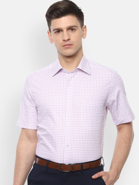 Louis Philippe Men White & Purple Checked Pure Cotton Classic Fit Formal Shirt